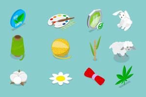 3D Isometric Flat Set of Eco Fabric Material, Different Types or Product vector