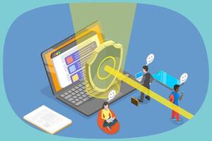 3D Isometric Flat Illustration of Network Security, Safeguarding Your Data vector