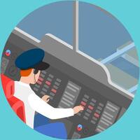 3D Isometric Flat Illustration of Train Driver, Inside View from a Cabin vector