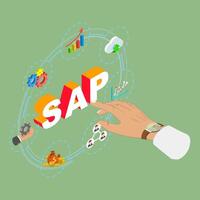 3D Isometric Flat Illustration of SAP, System Software for Enterprise Resource Planning vector