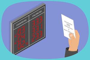 3D Isometric Flat Illustration of Queue Display Number, Digital Automatic Dashboard vector
