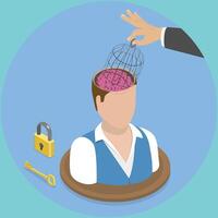 3D Isometric Flat Illustration of Open Your Mind, Restricted Imagination vector