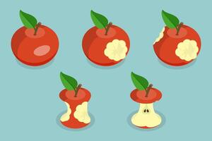 3D Isometric Flat Set of Bitten Apple, Bite Progression vector