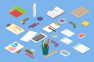 3D Isometric Flat Set of Sketching, Various Tools for Hand Drawing vector