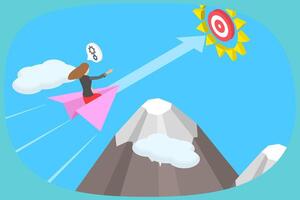 3D Isometric Flat Illustration of Motivation, Optimism and Mindset Power vector