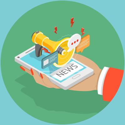 3D Isometric Flat Illustration of News Webpage, Online Articles