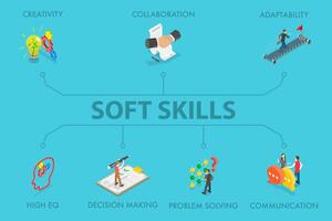 3D Isometric Flat Illustration of Soft Skills, Problem Solving and Creativity vector