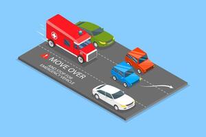 3D Isometric Flat Illustration of Emergency Vehicle, Driving Tips And Rules vector