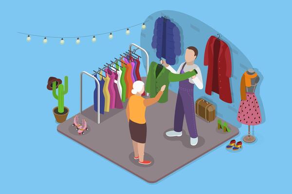 3D Isometric Flat Illustration of Bazaar Or Garage Sale, Second Hand Shop