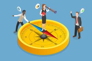3D Isometric Flat Illustration of Navigation And Orientation In Business, Strategy Direction vector