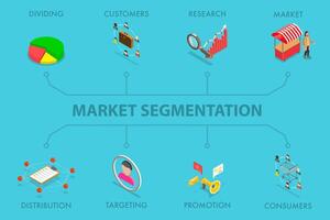 3D Isometric Flat Illustration of Market Segmentation, Strategy and Management vector