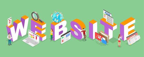 3D Isometric Flat Illustration of Website Concept, CMS Development vector