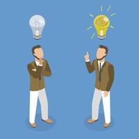 3D Isometric Flat Illustration of Thinking About a Solution, Happy Inventor vector