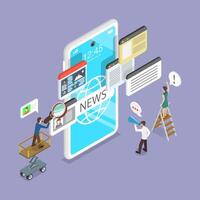 3D Isometric Flat Illustration of Online News Mobile App, Internet Press or Web Articles vector