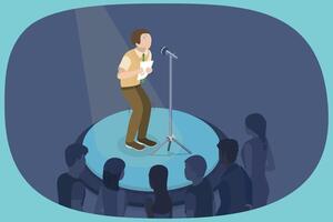 3D Isometric Flat Illustration of Fear Of Public Speaking, Anxious Worried Speaker vector