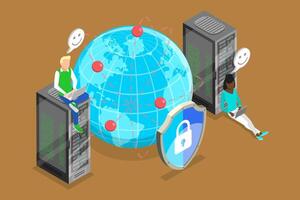 3D Isometric Flat Illustration of Proxy Server, VPN Access vector