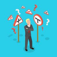 3D Isometric Flat Illustration of Difficult Choice, Pathway Selection Dilemma vector