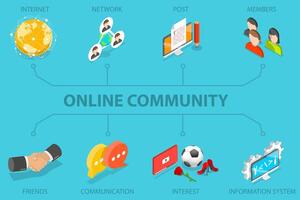 3D Isometric Flat Illustration of Online Community, Networking, Social Network vector