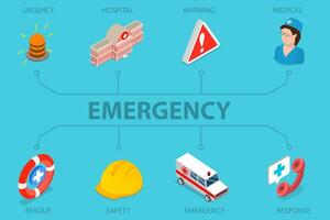 3D Isometric Flat Illustration of Emergency Concept, Urgency, Warning, Rescue vector