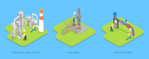 3D Isometric Flat Illustration of Natural Gas Extraction, Getting Fossil Energy vector