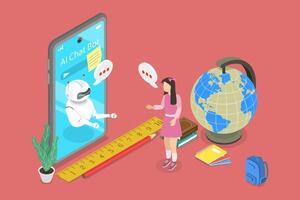 3D Isometric Flat Illustration of AI Chat Bot, Online Communication with Artificial Intelligence vector