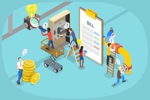 3D Isometric Flat Illustration of Payment Of Utility Bills, Electricity Consumption vector