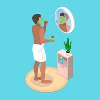 3D Isometric Flat Illustration of Hygiene Procedure, Skincare Routine vector