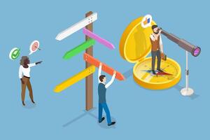 3D Isometric Flat Illustration of Business Decision, Successful Guidance vector