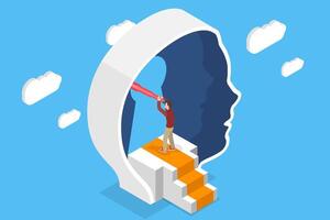 3D Isometric Flat Illustration of Self Discovery, Personality Development with Inner Identity vector