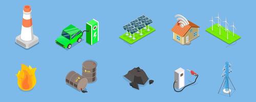 3D Isometric Flat Illustration of Green Power Generation, Renewable Resources vector