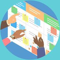 3D Isometric Flat Illustration of Scrum Planning Technique, Project Management Work Cycle vector