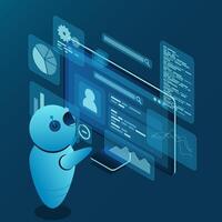 Isometric seo analysis. Search engine optimization analysis concept. Digital technology website. Isometric technology, vector