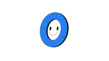 Segmented donut pie chart with smiling face 2D cartoon object animation. Positive data, satisfaction survey. Happiness metrics in analytics animated flat colorful item 4K isolated on white video