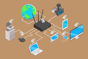 3D Isometric Flat Illustration of Wifi Network, Wireless Technology vector
