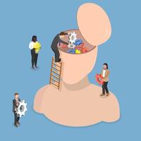 3D Isometric Flat Illustration of Knowledge Development, Gears and Technical Wheels as Thoughts vector
