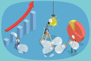 3D Isometric Flat Illustration of Business Fail, Striving for Success in Aspiration vector
