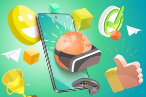 3D Illustration of AR Games, Augmented and Virtual Reality Development, Future of Immersive Technology vector
