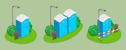 3D Isometric Flat Set of Portable Toilets, Public Convenience Facilities vector