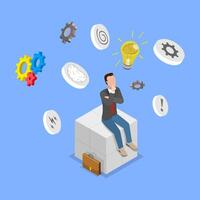 3D Isometric Flat Illustration of Brainstorming, Decision Making, Choosing vector