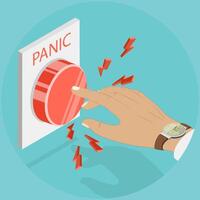 3D Isometric Flat Illustration of Panic Button, Poor Control Over Emotions and Feelings vector