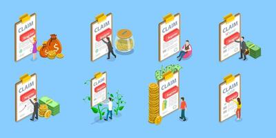 3D Isometric Flat Set of Compensation Scenes, Service Request vector