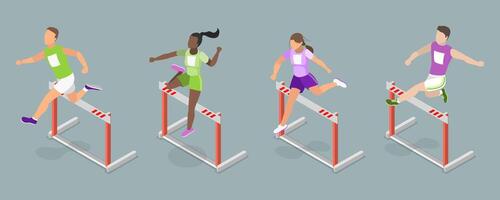 3D Isometric Flat Illustration of Running With Barrier , An Intense Workout Challenge vector