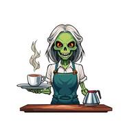 Zombie barista serving coffee vector