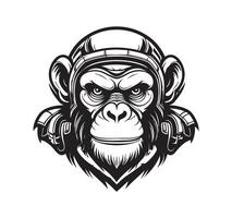 Black and white Cyborg Chimpanzee logo concept vector