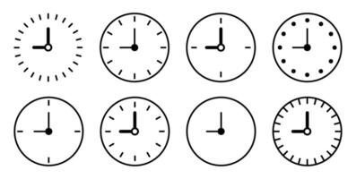 Variety of clock faces with simple black and white design vector