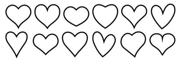 Set outline heart shapes. Set icon vector