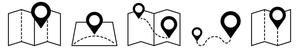 Map navigation icons simple black and white location symbols vector