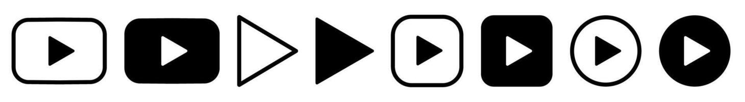 Play button icon set in variations and styles in black and white vector
