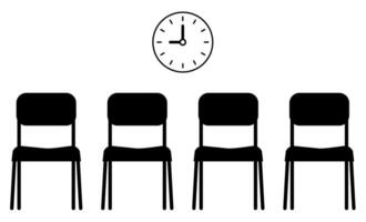 Minimalistic black chairs and wall clock in waiting room setting vector
