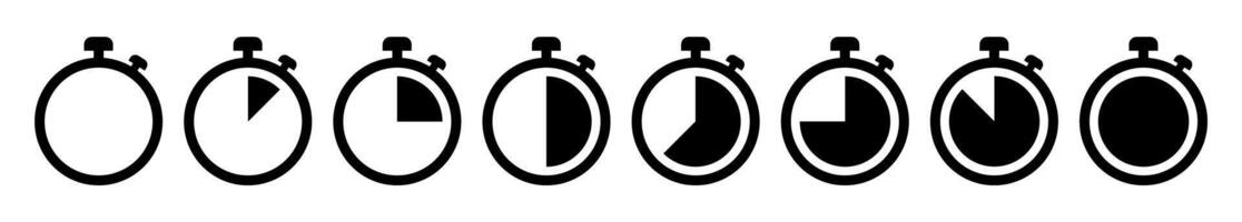 Set of stopwatch icons showing different time intervals in black and white design vector